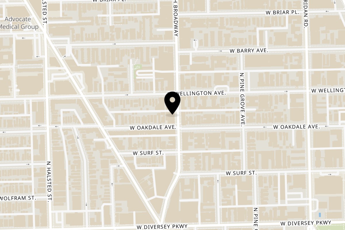 Map showing the location of The Crepe Shop on 2934 N Broadway in Chicago